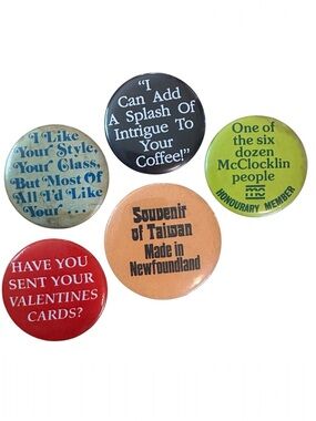 Vintage Funny Random Button Pin Set of 5